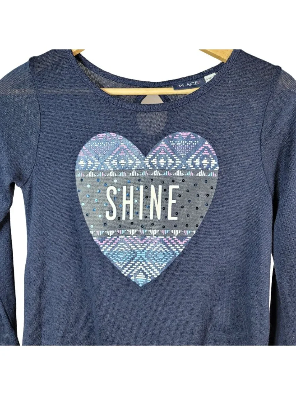 Children's Place Girls Heart Shine Top Blue Size 10 Large Rhinestone Long Sleeve